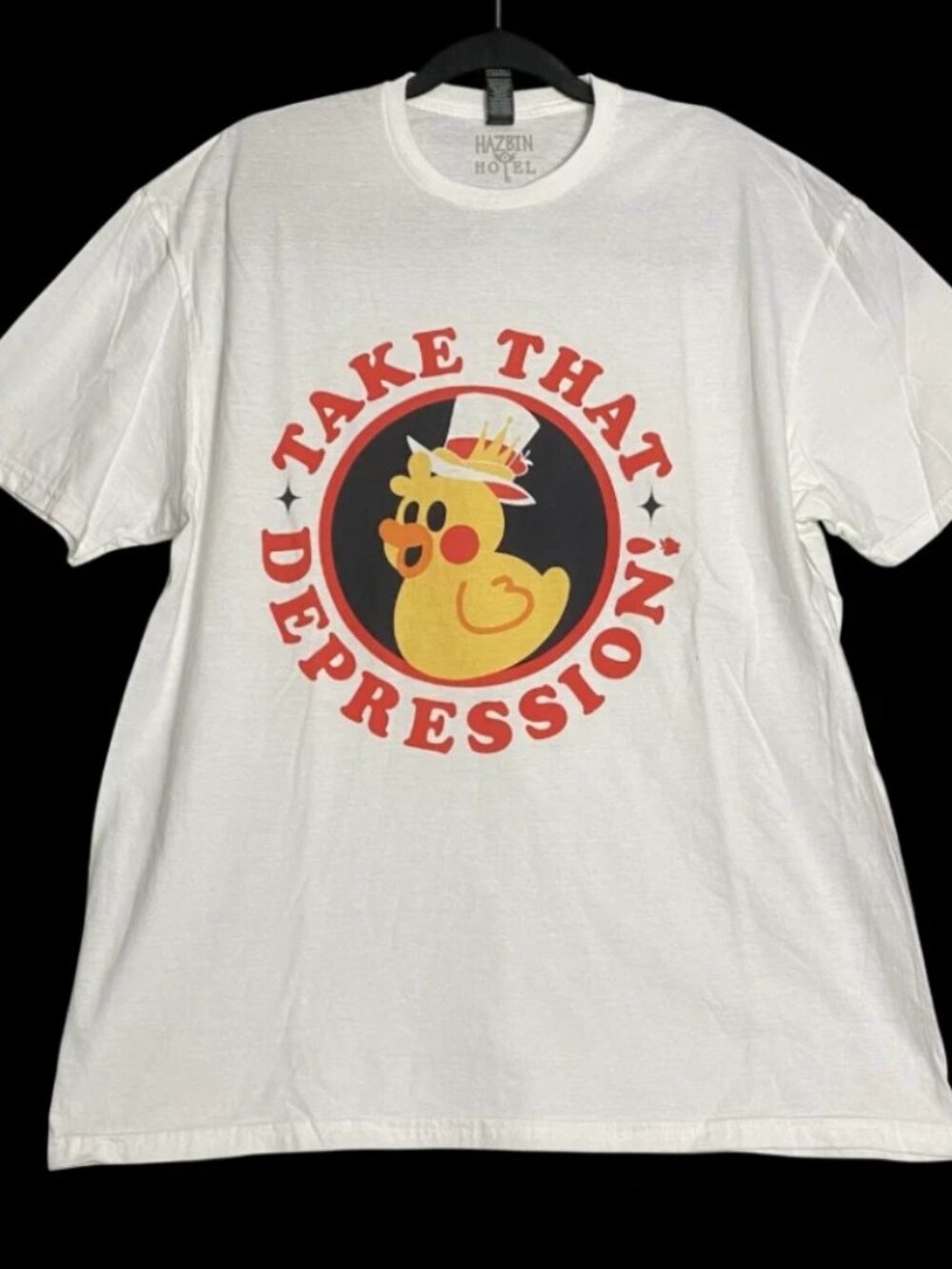Hazbin Hotel "Take That Depression" White Short Sleeve Tee Shirt Size XL